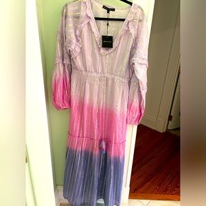 Long sleeve ombré metallic cotton maxi